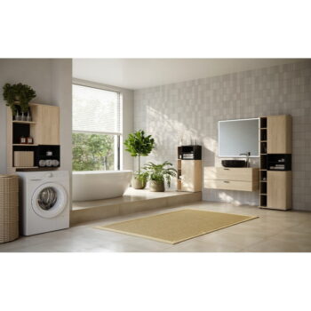 Čierna vysoká kúpeľňová skrinka v dekore duba nad práčku/toaletu 64x179 cm Kube - TemaHome - Image 9