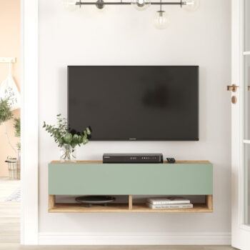 TV stolík v dekore borovice v zeleno-prírodnej farbe 100x29x32 cm – Kalune Design - Image 2