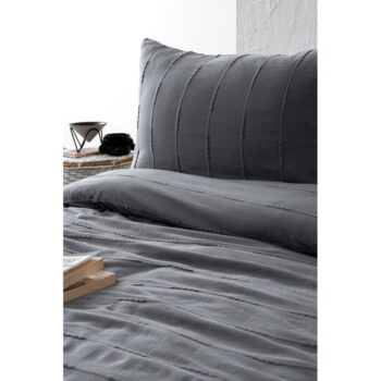 Tmavosivá bavlnená súprava plédu a obliečok na vankúš 170x210 cm Sedef – Mijolnir – Obrázok 3