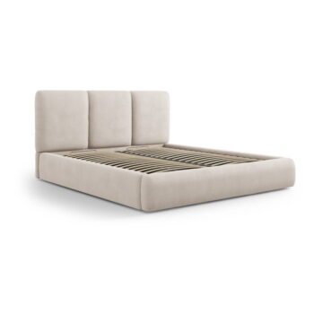 Béžová čalúnená dvojlôžková posteľ s úložným priestorom s roštom 200x200 cm Brody – Mazzini Beds