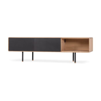 TV stolík z dubového dreva v čierno-prírodnej farbe 160x48 cm Fina – Gazzda - Image 10