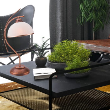 Tmavohnedá stolová lampa so skleneným tienidlom (výška  49 cm) Patrycja – LAMKUR - Image 3