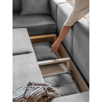 Sivá menčestrová rozkladacia rohová pohovka (ľavý roh) Lazy Lukka – Miuform - Image 6