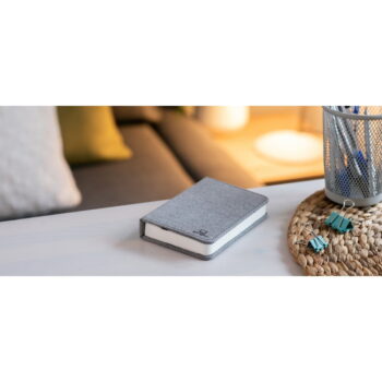 Sivá LED stolová lampa s textilným tienidlom (výška  2,5 cm) Booklight – Gingko - Image 2