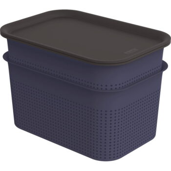 Tmavomodré plastové úložné boxy s vekom v súprave 2 ks 18,5x26,5x18 cm Brisen – Rotho