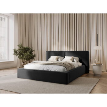 Tmavosivá zamatová čalúnená dvojlôžková posteľ s úložným priestorom s roštom 180x200 cm Arendal – Cosmopolitan Design - Image 2