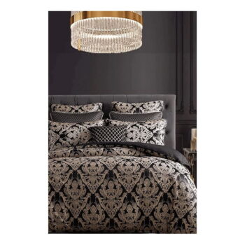 Hnedé 4-dielne predĺžené obliečky na dvojlôžko z bavlny Renforcé s plachtou 200x220 cm Damašok – Mila Home – Obrázok 4