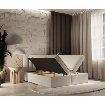Béžová boxspring posteľ s úložným priestorom 180x200 cm Novento – Maison de Rêve - Image 6