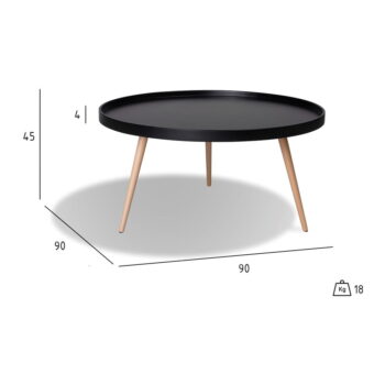 Čierny konferenčný stolík s nohami z bukového dreva Furnhouse Opus, ø 90 cm - Image 2