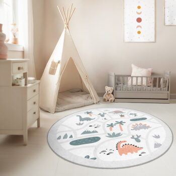 Svetlosivý prateľný detský hrací koberec ø80 cm Dino Park – Mila Home - Image 4
