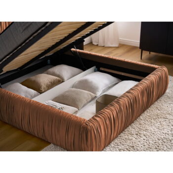 Oranžová čalúnená dvojlôžková posteľ s úložným priestorom s roštom 180x200 cm Blair – Bobochic Paris – Obrázok 8