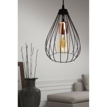 Čierne závesné svietidlo s kovovým tienidlom ø 24 cm – Opviq lights - Image 4