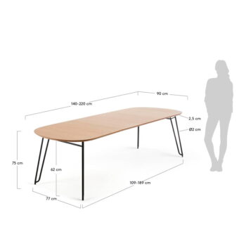 Rozkladací jedálenský stôl v dekore duba v prírodnej farbe 90x140 cm Novac – Kave Home – Obrázok 7