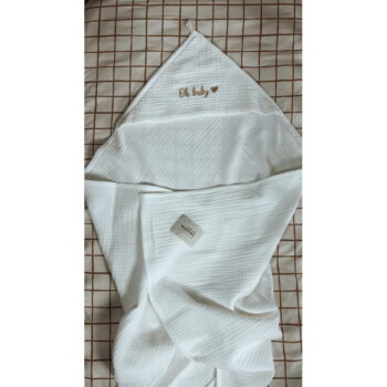 Biela mušelínová detská osuška s kapucňou 85x85 cm Muslin – Malomi Kids - Image 7
