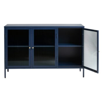 Modrá kovová vitrína Unique Furniture Bronco, výška 85 cm - Image 5