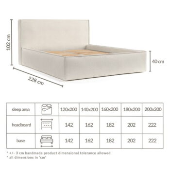 Krémová čalúnená dvojlôžková posteľ s úložným priestorom s roštom 180x200 cm Lounge L – Maison de Rêve – Obrázok 7