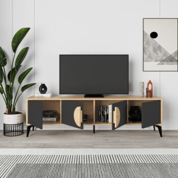 TV stolík v dekore duba v čierno-prírodnej farbe 180x51 cm Vae – Marckeric - Image 4