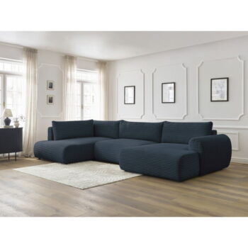Tmavomodrá menčestrová rozkladacia rohová pohovka (pravý roh/do "U") Lucien – Bobochic Paris - Image 8