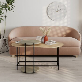 Konferenčné stolíky s doskou v dubovom dekore v súprave 2 ks 65x103 cm Rosie – Marckeric - Image 2