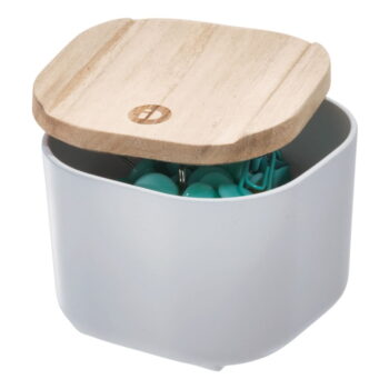 Sivý úložný box s vekom z dreva paulownia iDesign Eco, 9 x 9 cm - Image 2