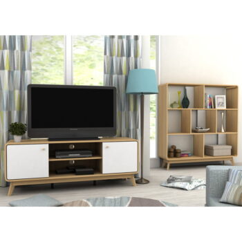 Biely/v prírodnej farbe TV stolík v dekore duba 140x53 cm Caitlin – Støraa - Image 5