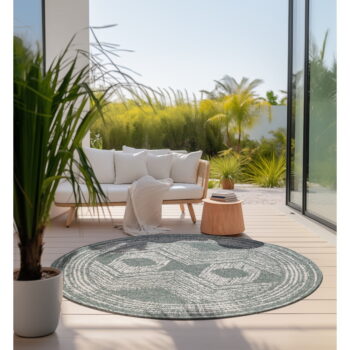 Krémovo-zelený okrúhly vonkajší koberec ø 100 cm Gemini – Elle Decoration - Image 4