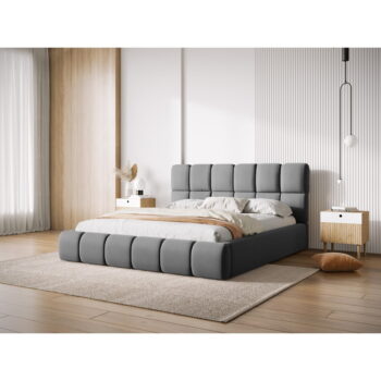 Sivá zamatová čalúnená dvojlôžková posteľ s úložným priestorom s roštom 160x200 cm Bellis – Micadoni - Image 2