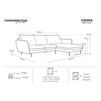 Svetlosivá rohová pohovka Cosmopolitan Design Vienna, pravý roh - Image 5