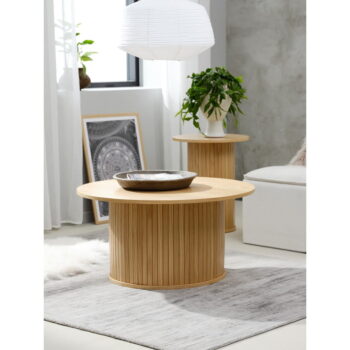 Okrúhly konferenčný stolík v dekore duba v prírodnej farbe ø 90 cm Nola – Unique Furniture – Obrázok 3