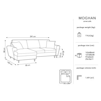 Tmavosivá menčestrová rozkladacia rohová pohovka Micadoni Home Moghan, ľavý roh - Image 4