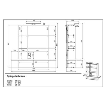 Biela závesná kúpeľňová skrinka so zrkadlom v dekore duba 90x91 cm Novolino - Germania - Image 7