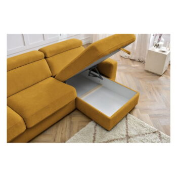 Rozkladacia rohová pohovka v horčicovej farbe (variabilná) Monaco – Bobochic Paris - Image 5