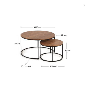 Hnedé okrúhle konferenčné stolíky v súprave 2 ks s doskou v dekore orechového dreva ø 80 cm Yona - Kave Home - Image 5