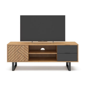Antracitovosivá/prírodný TV stolík v dekore duba 140x52 cm Madona – Marckeric - Image 4