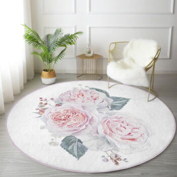 Bielo-ružový prateľný okrúhly koberec vhodný pre robotické vysávače ø 120 cm Comfort – Mila Home – Obrázok 4