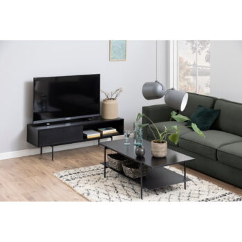 Čierny TV stolík v dekore jaseňa 140x45 cm Angus – Actona - Image 6