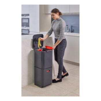 Sivý oceľový odpadkový kôš na triedený odpad 40 l Totem Compact – Joseph Joseph – Obrázok 7