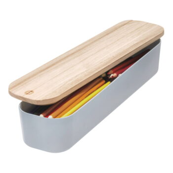 Sivý úložný box s vekom z dreva paulownia iDesign Eco, 9 x 36,5 cm - Image 2