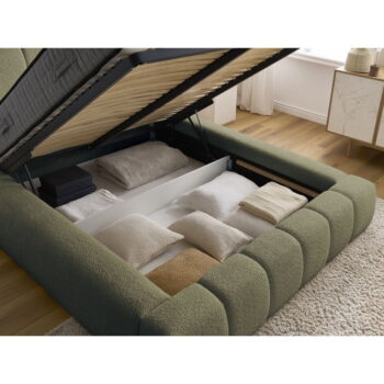 Zelená čalúnená dvojlôžková posteľ s úložným priestorom s roštom 140x190 cm Denali – Bobochic Paris – Obrázok 2