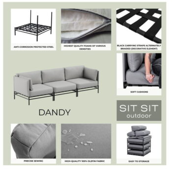 Svetlosivý modul záhradnej pohovky (stredový diel) Dandy – Sit Sit - Image 3