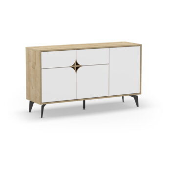 Nízka komoda v dekore duba v bielo-prírodnej farbe 140x79 cm Nola – Marckeric – Obrázok 3