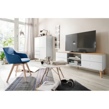 Biely TV stolík s detailmi v dekore dubového dreva Tenzo Dot, šírka 162 cm - Image 5