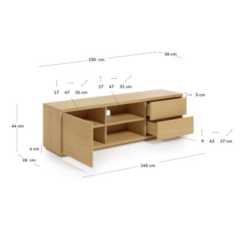 TV stolík v dekore duba v prírodnej farbe 150x44 cm Abilen - Kave Home - Image 4
