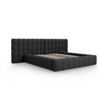 Čierna čalúnená dvojlôžková posteľ s úložným priestorom a roštom 160x200 cm Mamaia – Micadoni Home - Image 2