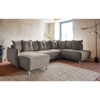 Svetlohnedá menčestrová rozkladacia rohová pohovka (pravý roh/do "U") Lazy Lukka – Miuform - Image 7