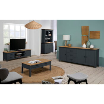 Tmavomodrý TV stolík z borovicového dreva 158x47 cm Miranda – Marckeric - Image 6