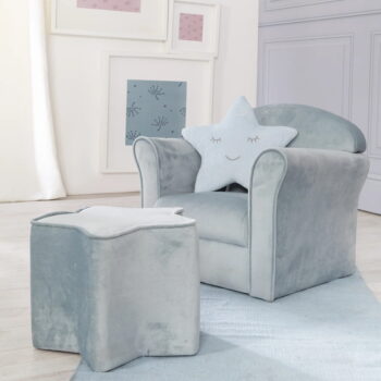 Svetlomodré zamatové detské kresielko Lil Sofa – Roba - Image 3