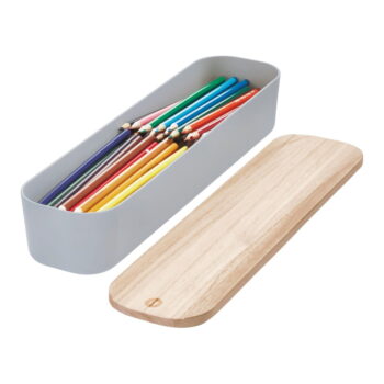 Sivý úložný box s vekom z dreva paulownia iDesign Eco, 9 x 36,5 cm - Image 4