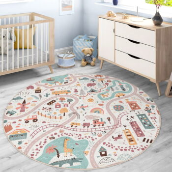 Prateľný detský hrací koberec ø100 cm Furry World – Mila Home - Image 9