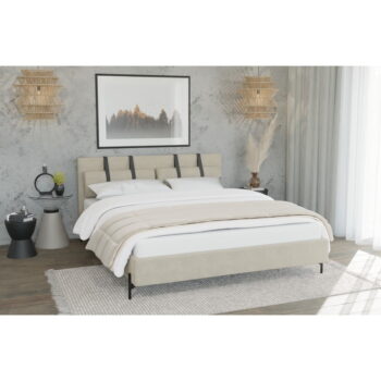 Béžová čalúnená dvojlôžková posteľ s roštom 200x200 cm Tulsa – Ropez - Image 5